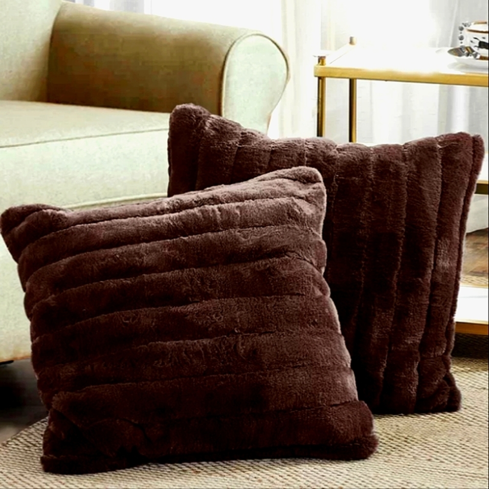 Nordstrom at Home Chocolate Brown Faux Fur Throw Pillow 26" Square